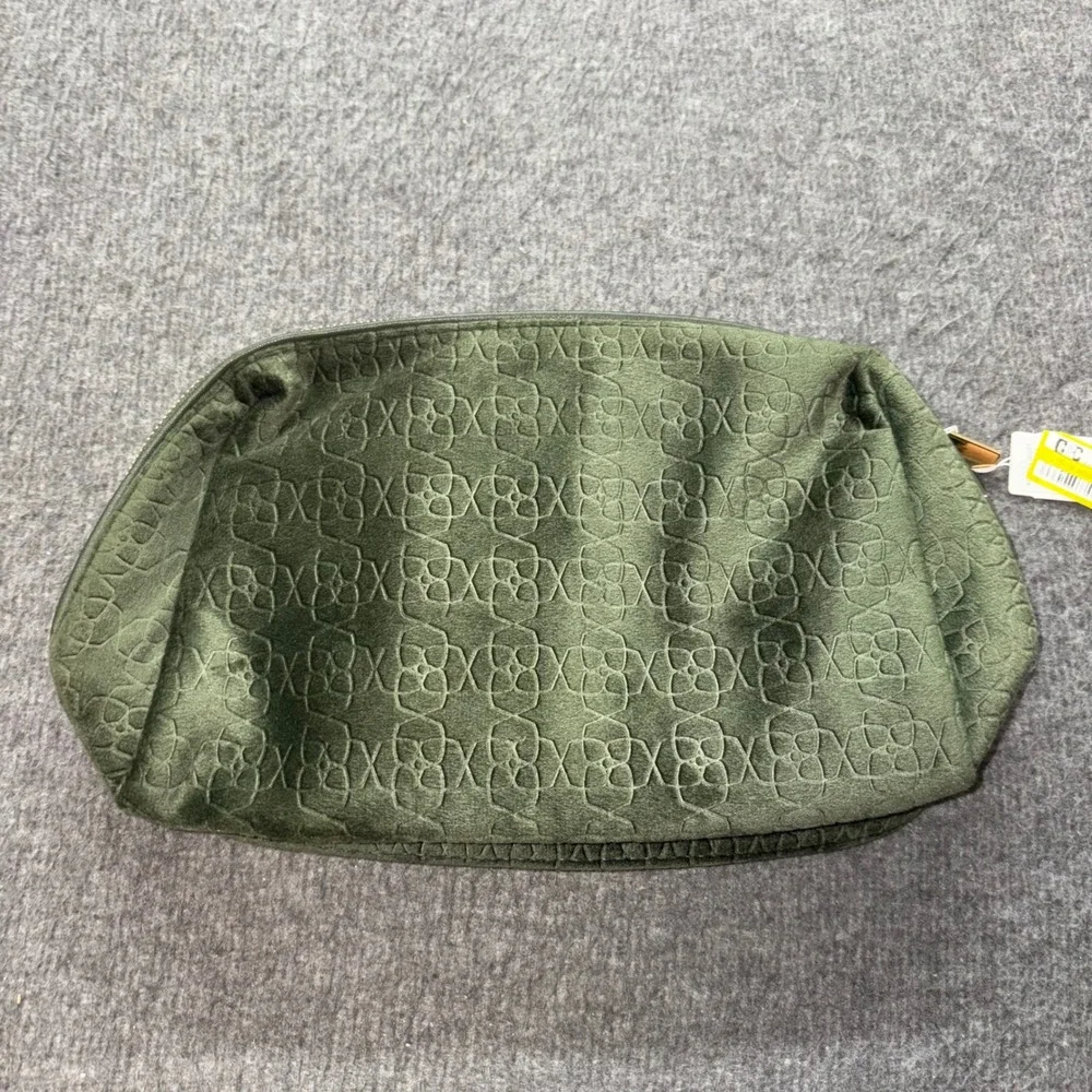 Kendra Scott Olive Green Velvet Filigree Embossed Cosmetic Makeup Bag Gold Zip
